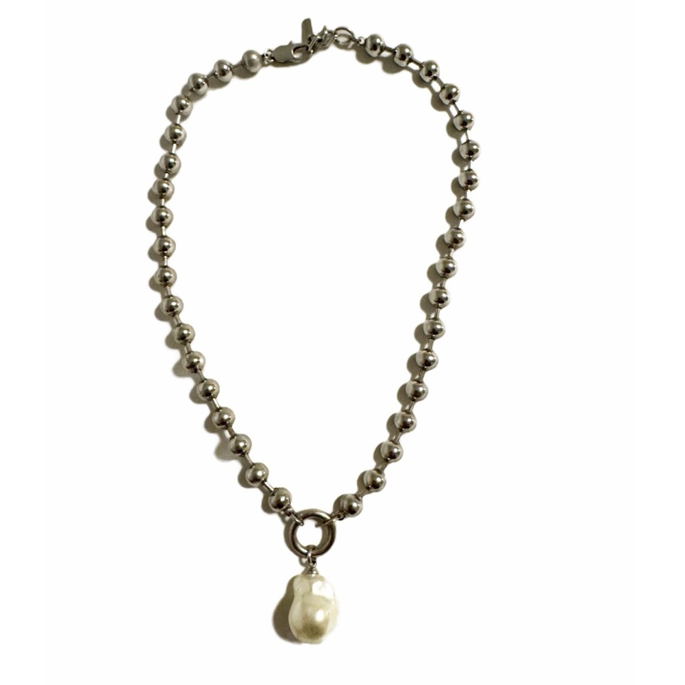 Zara Silver Beaded Necklace with Pearl Pendant